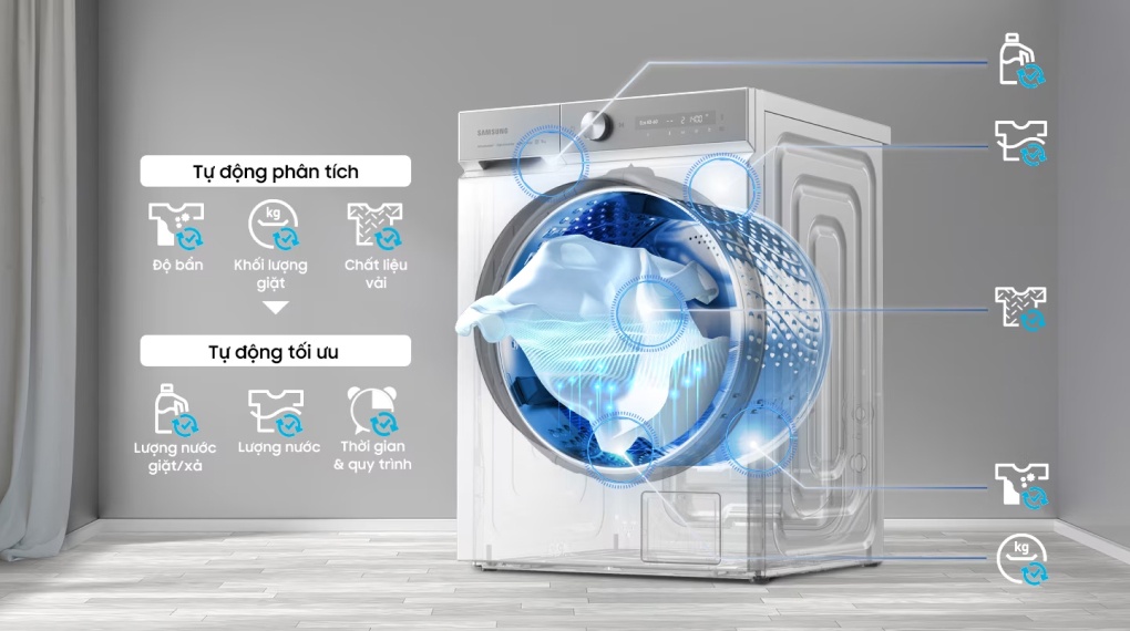 Máy giặt sấy Samsung Bespoke AI Inverter Giặt 12 Kg - Sấy 8 Kg WD12BB944DGHSV